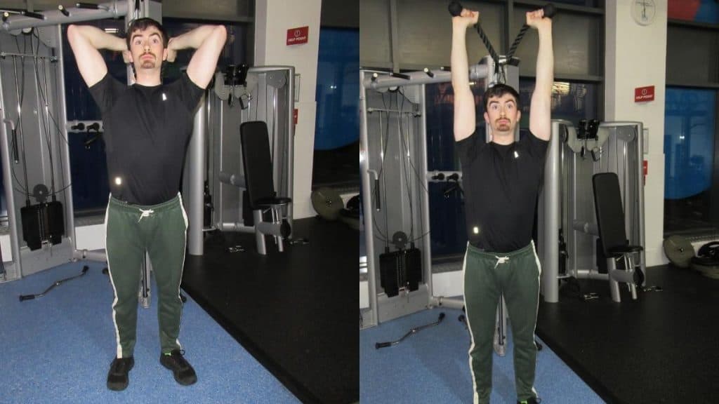 A man performing an anconeus exercise at the gym