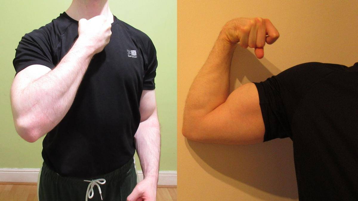 A man doing an arm vs forearm comparison to show the differences