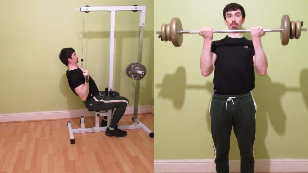 A man performing a good back and bi workout at home