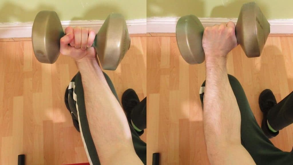 A man demonstrating the best dumbbell forearm workout for gaining muscle