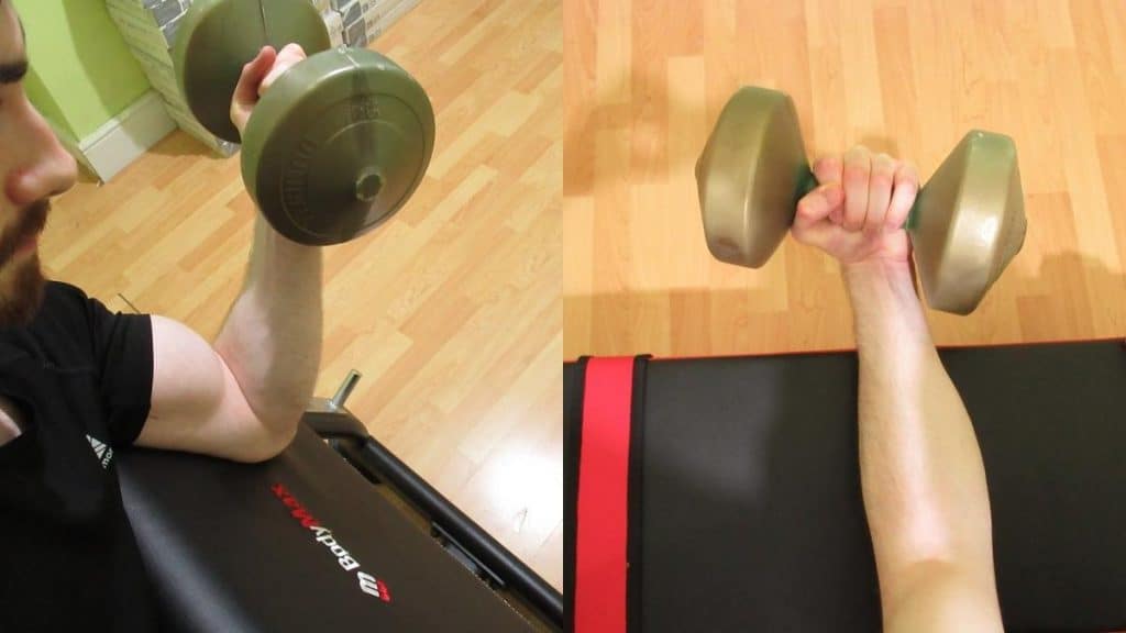 A weight lifter doing a bicep forearm workout