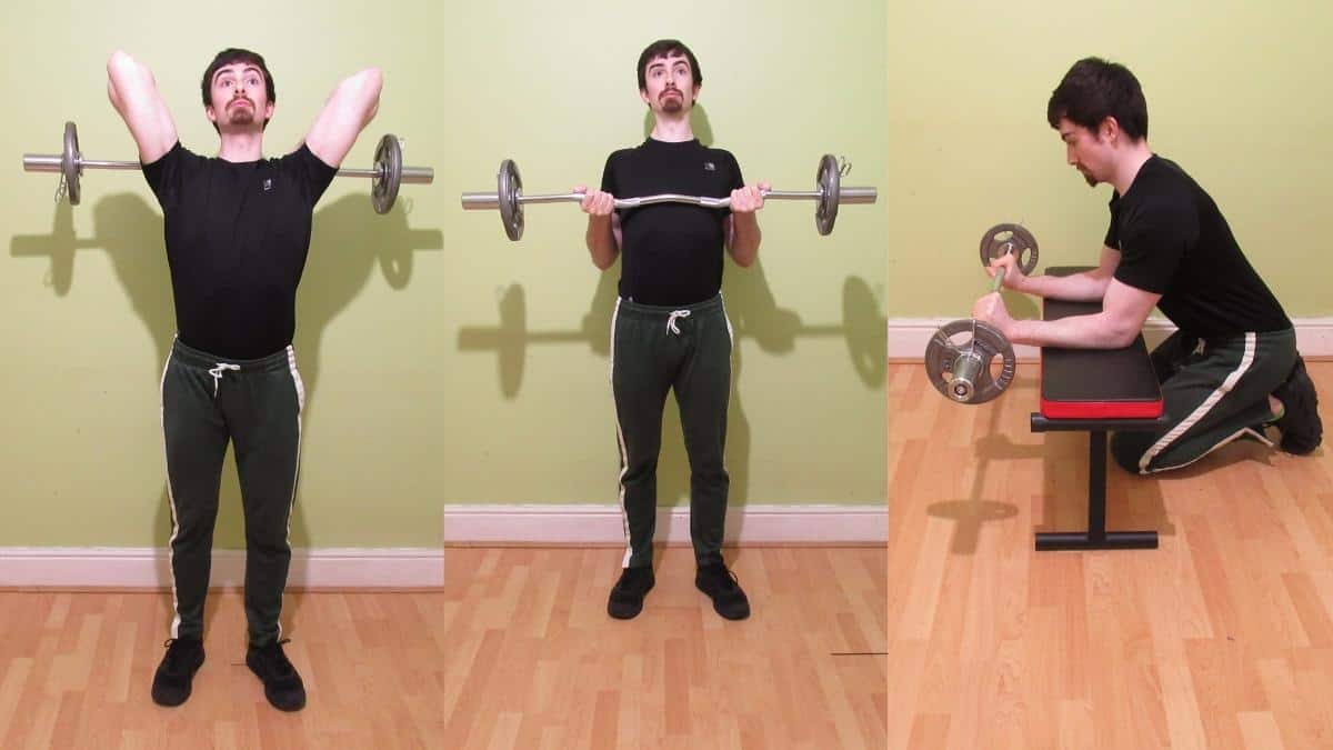 A weight lifter doing a bicep tricep and forearm workout