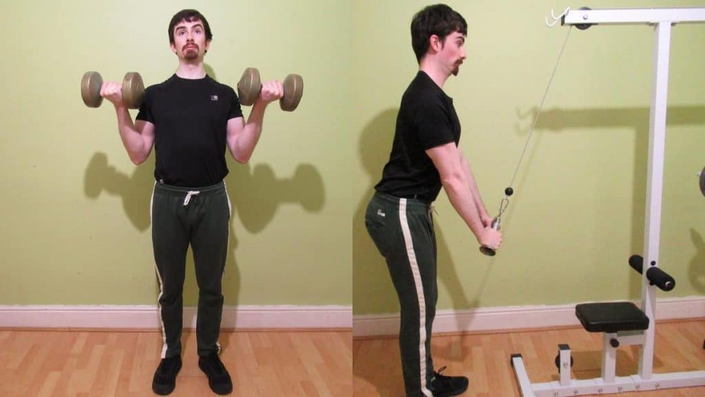 A weight lifter working his biceps, triceps, and forearms