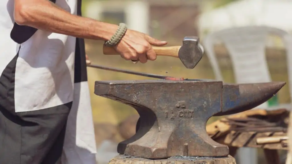 A blacksmith working