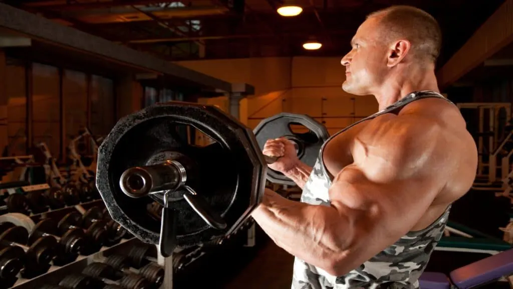 A bodybuilder training in the gym