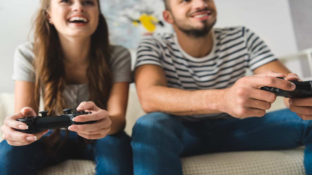 A couple playing video games