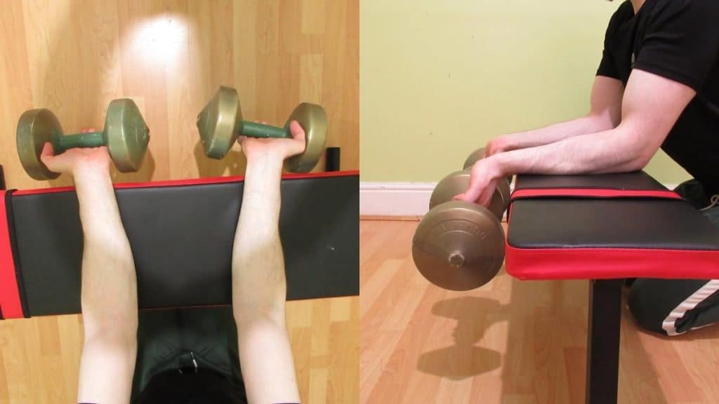A weight lifter doing DB wrist curls for his forearms