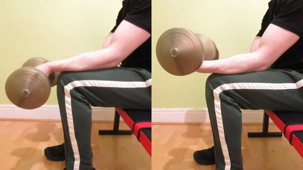 A man performing a DB wrist flexion