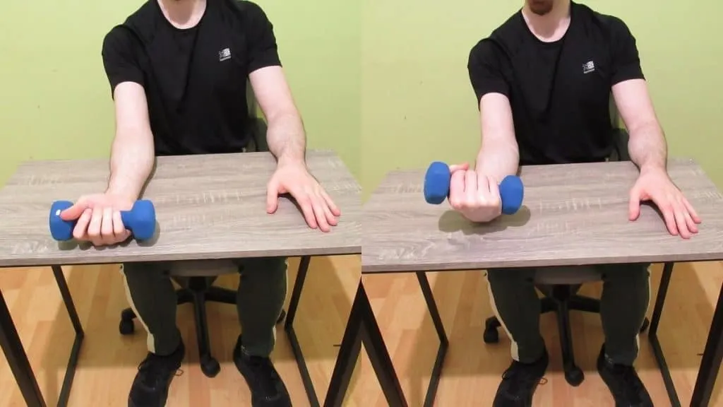 A man doing a DB wrist flexion