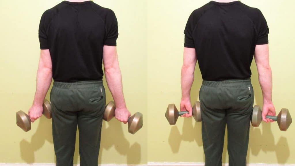 A man performing the dumbbell wrist twist exercise