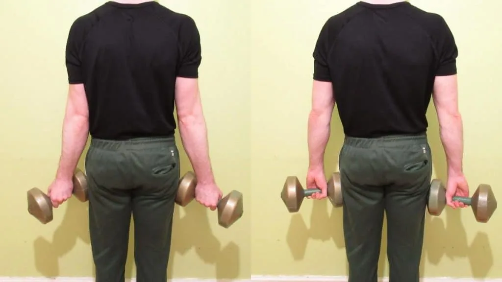 A man performing the dumbbell wrist twist exercise