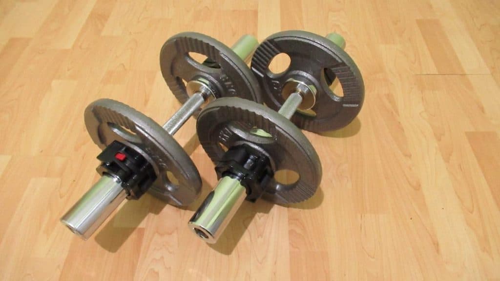 A pair of dumbbells on the floor
