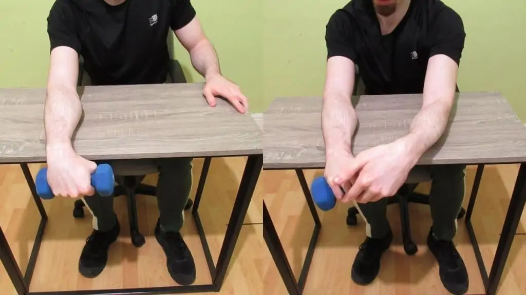 A man demonstrating some extensor digitorum exercises