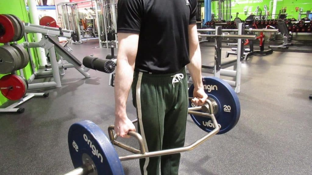 A man performing a flexor carpi radialis workout at the gym