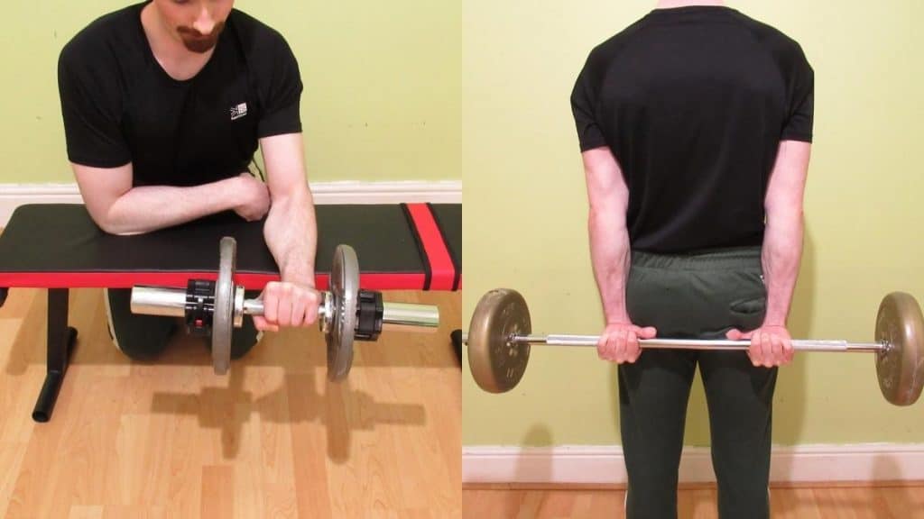 A weight lifter doing a forearm muscle workout