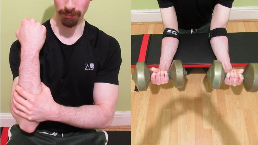 A man doing some forearm occlusion training