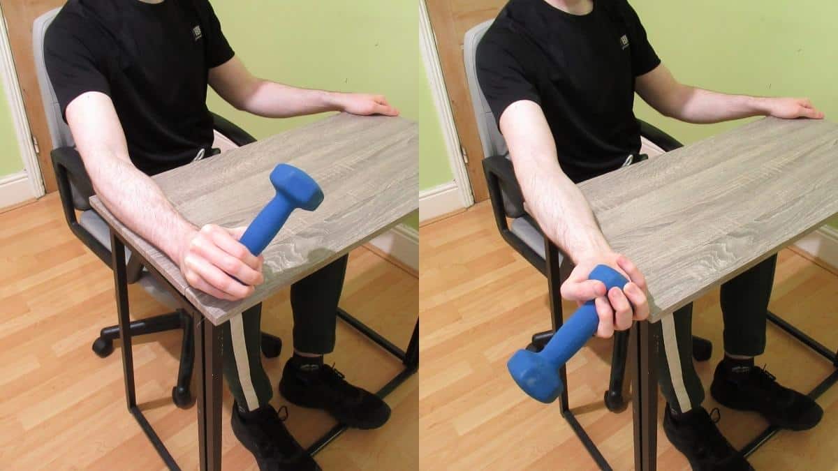 A man doing some forearm supination exercises