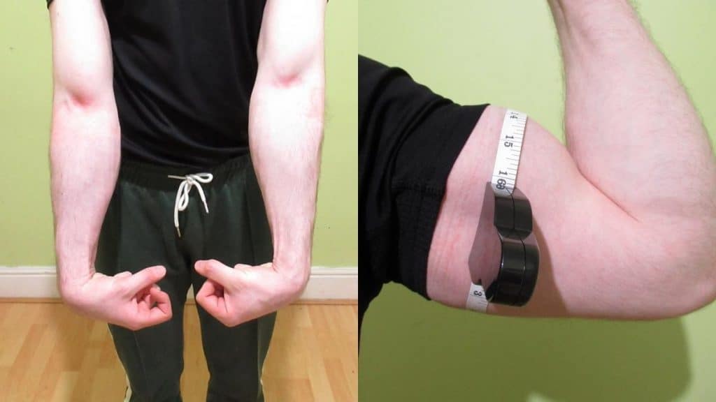 A man performing a forearm vs upper arm comparison to illustrate the differences