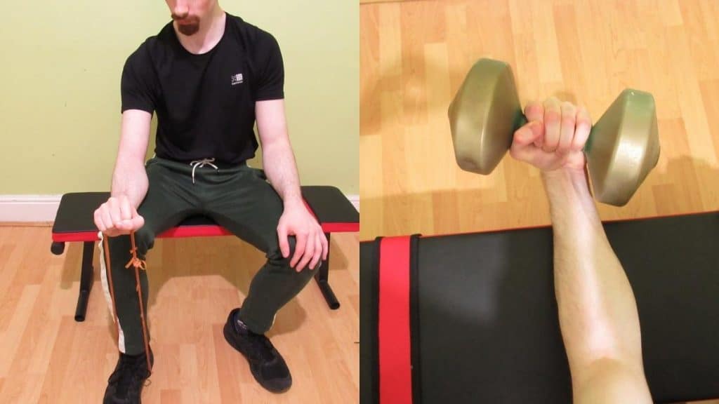 A man performing some forearm workouts at home