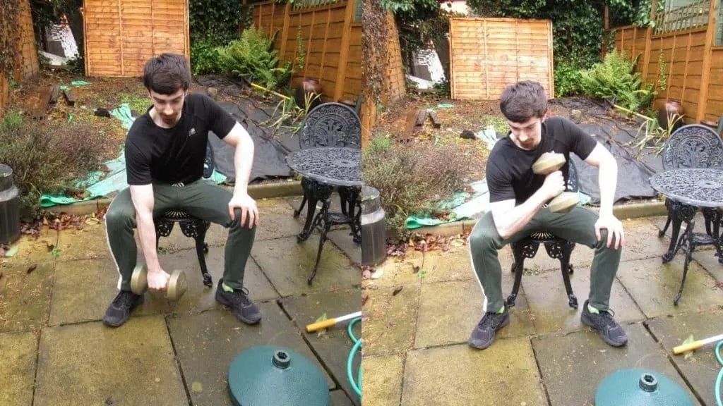 A man performing a hammer concentration curl