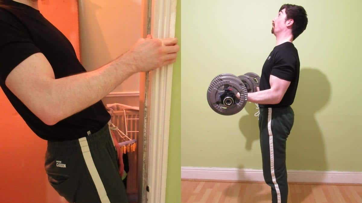 A weight lifter performing an isometric biceps workout