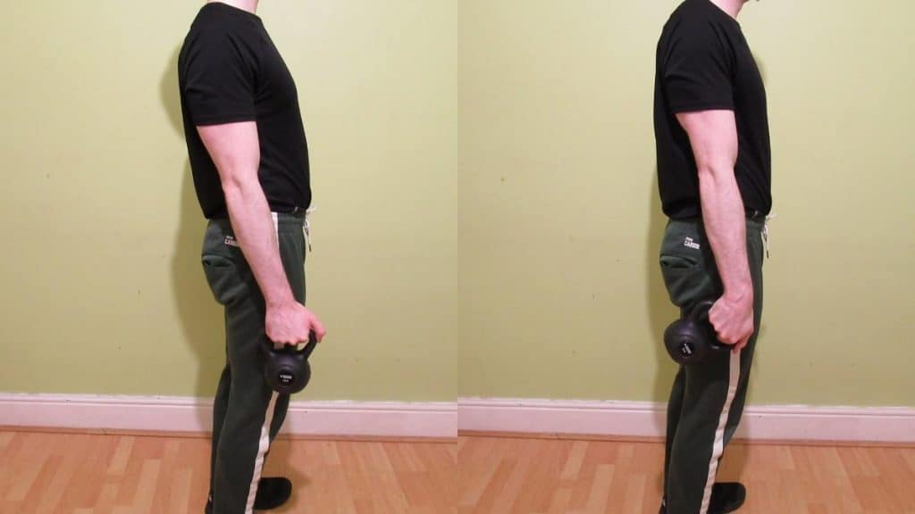 A man performing a kettlebell ulnar deviation