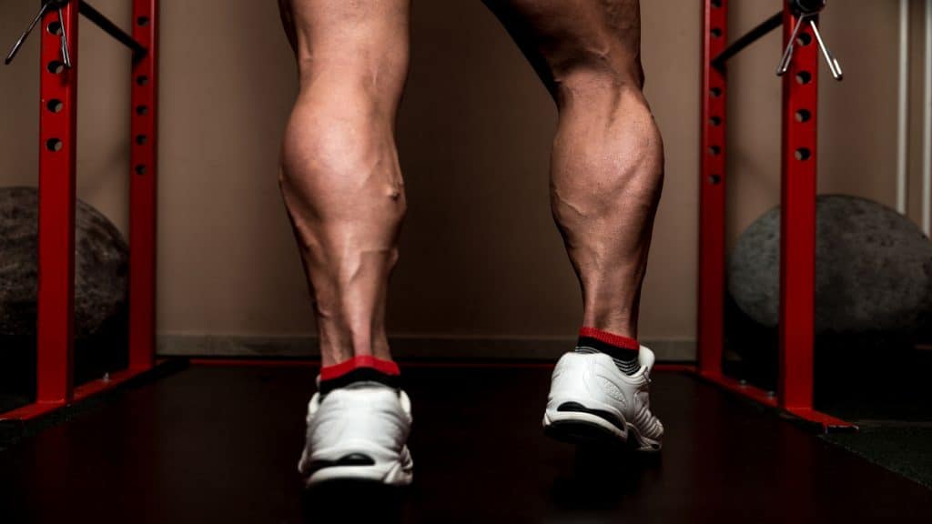 A bodybuilder with some of the largest calves that you've ever seen