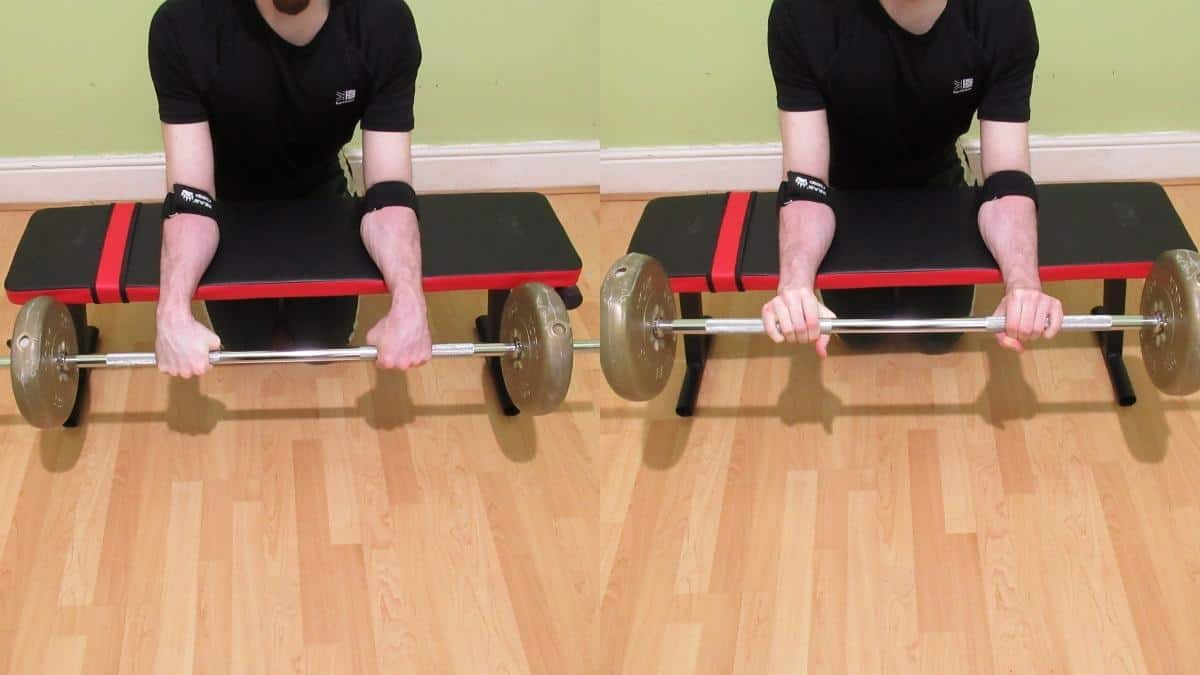 A man doing occlusion training for his forearms