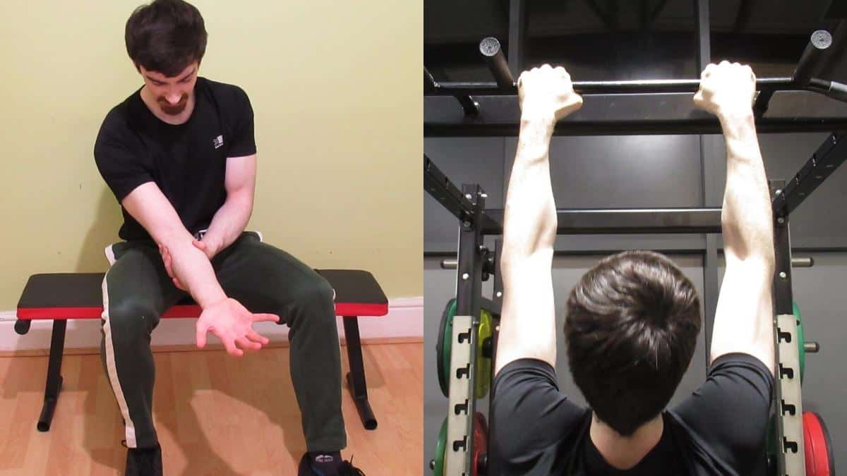 A man with severe pull up forearm pain