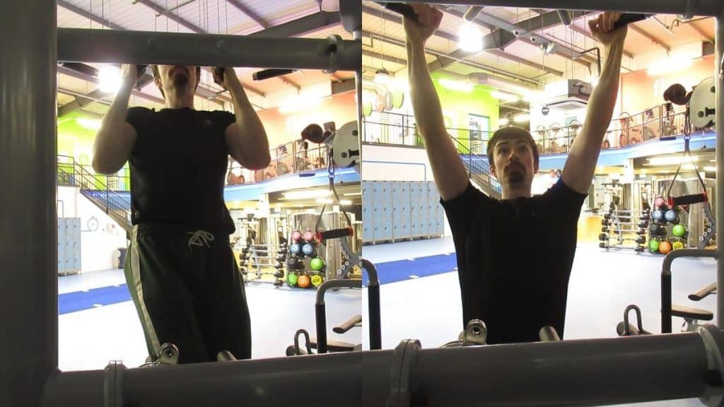 A man showing how to work your forearms during pull ups