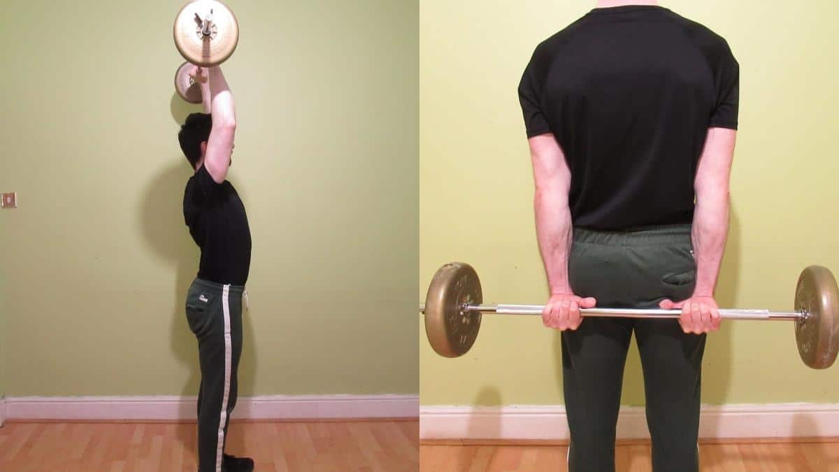 A man performing a shoulder and forearm workout