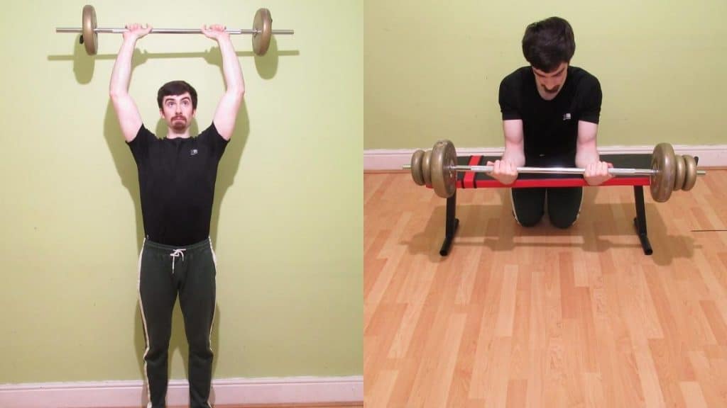 A weight lifter doing a shoulder and forearms workout