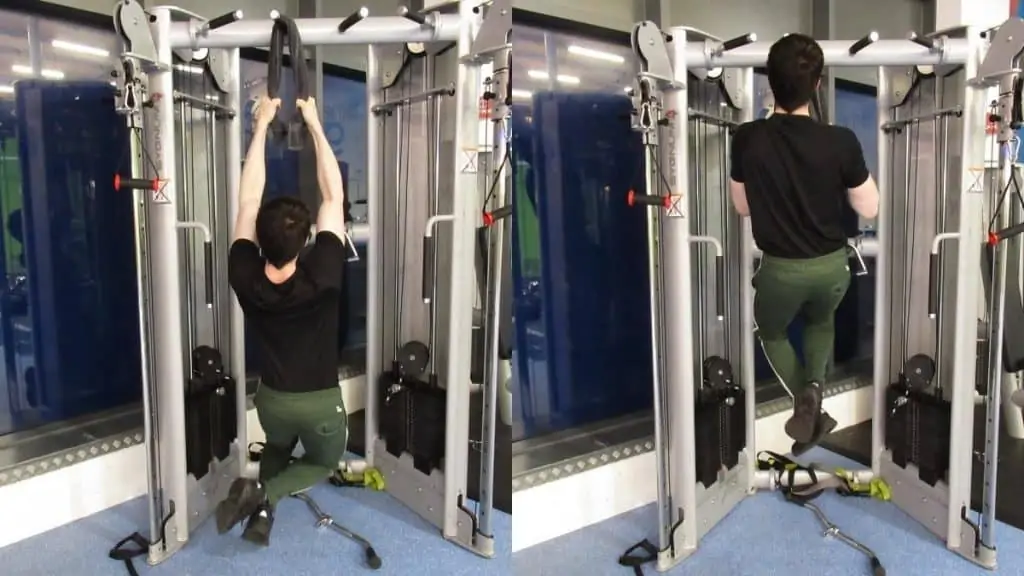 A man doing towel pull ups