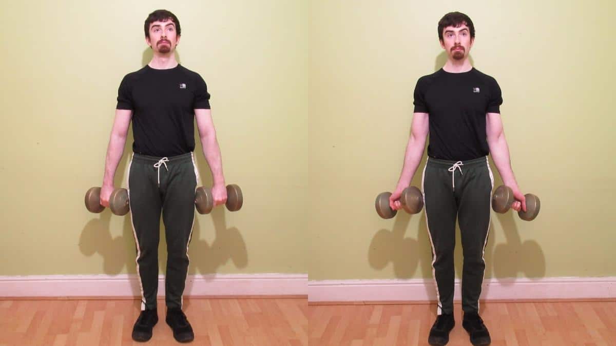 A man doing a dumbbell wrist twist workout for his forearms