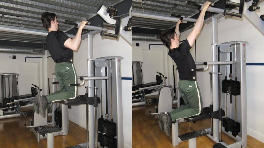 A man doing assisted pull ups