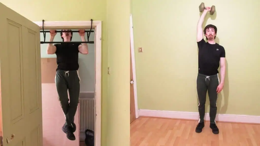 A man doing a back and tricep workout at home