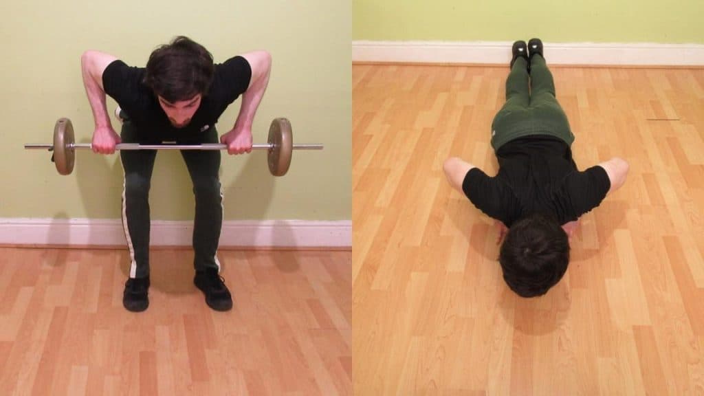 A man demonstrating a good back and triceps workout routine