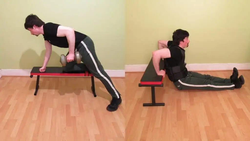 A man doing a back and tris workout at home