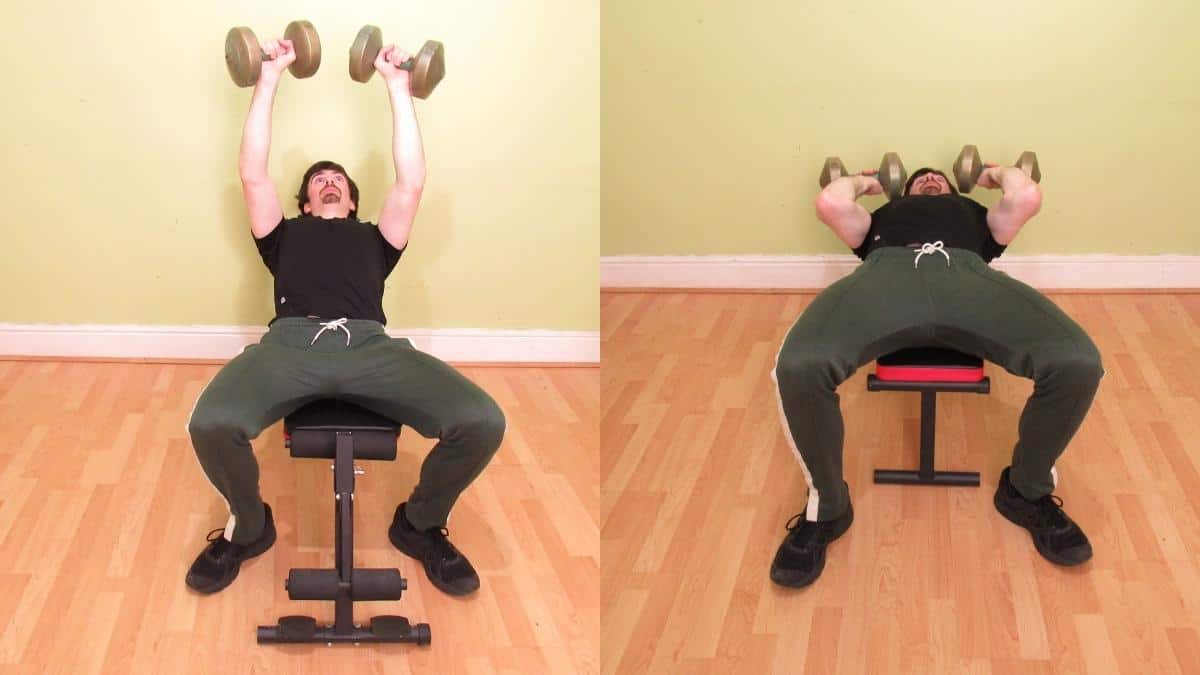 A man performing a beginner chest and tricep workout for novice lifters