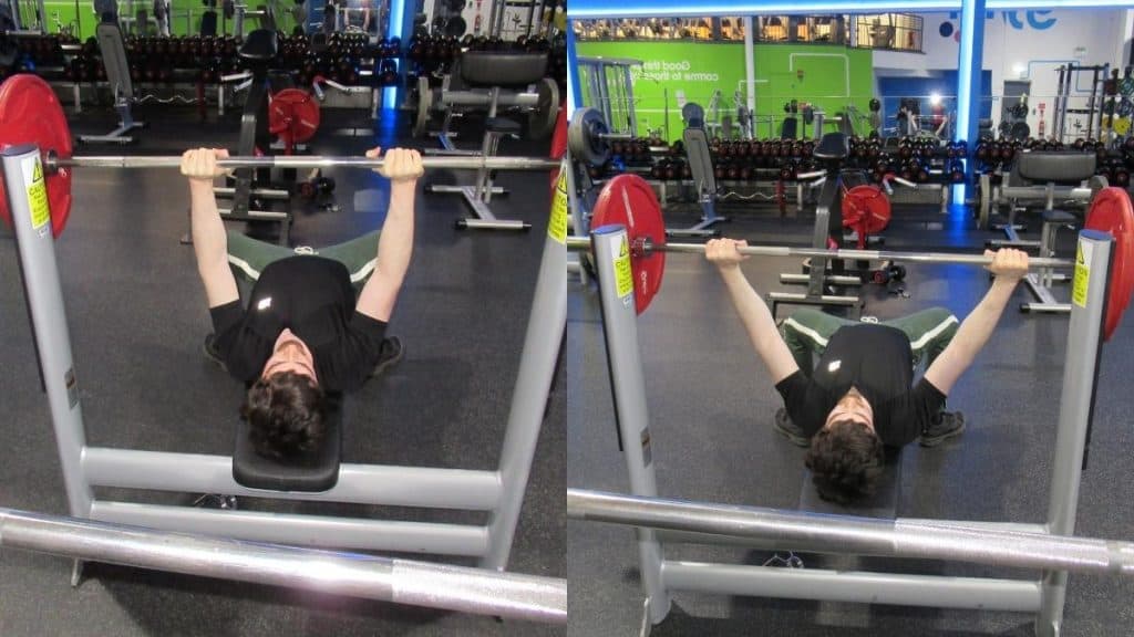 A man demonstrating that you can do a bench press with a close grip and a wide grip