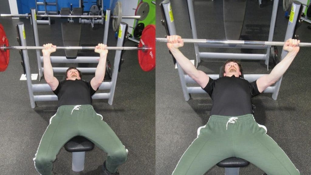 A man showing that you can bench press with a wide or narrow grip
