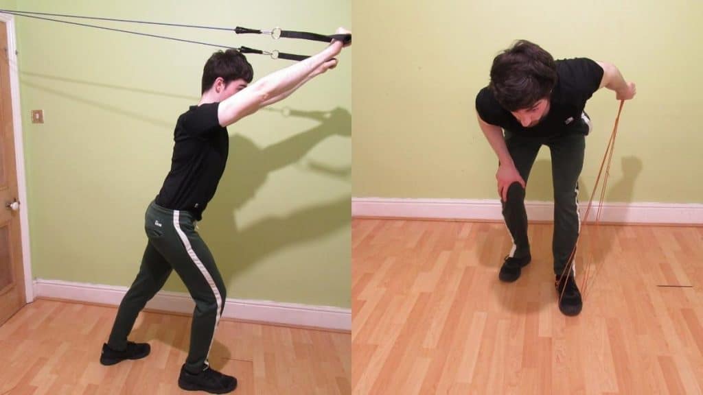 A man demonstrating two of the best resistance band tricep exercises