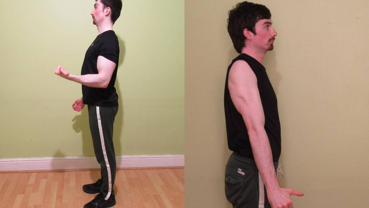A man doing a biceps vs triceps comparison to show the differences