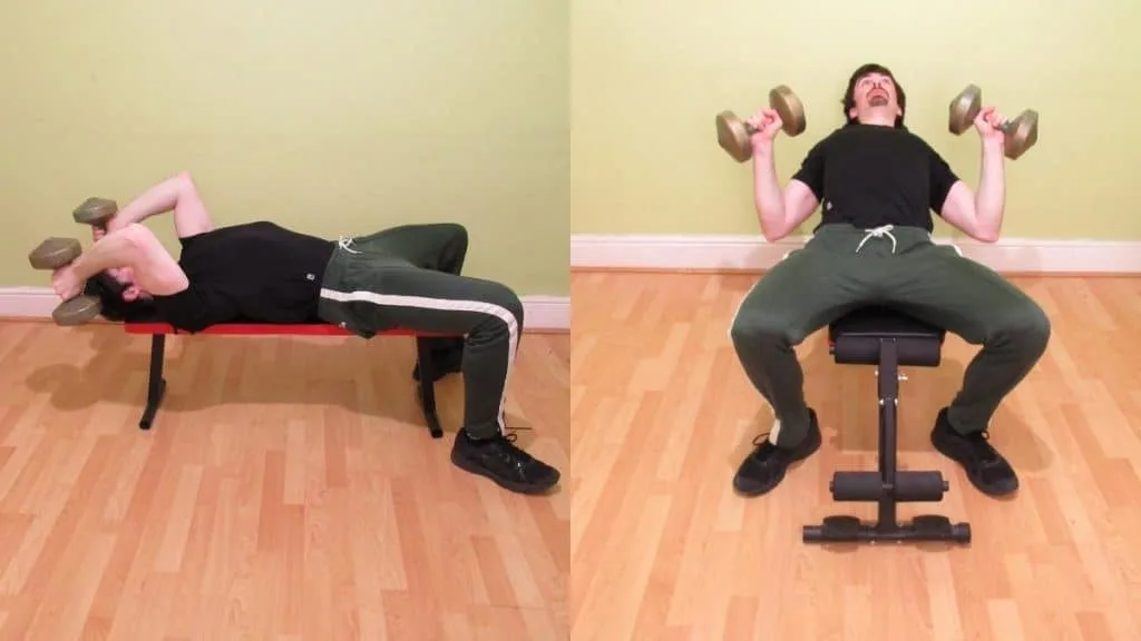 A weight lifter doing a chest and tricep workout for cutting