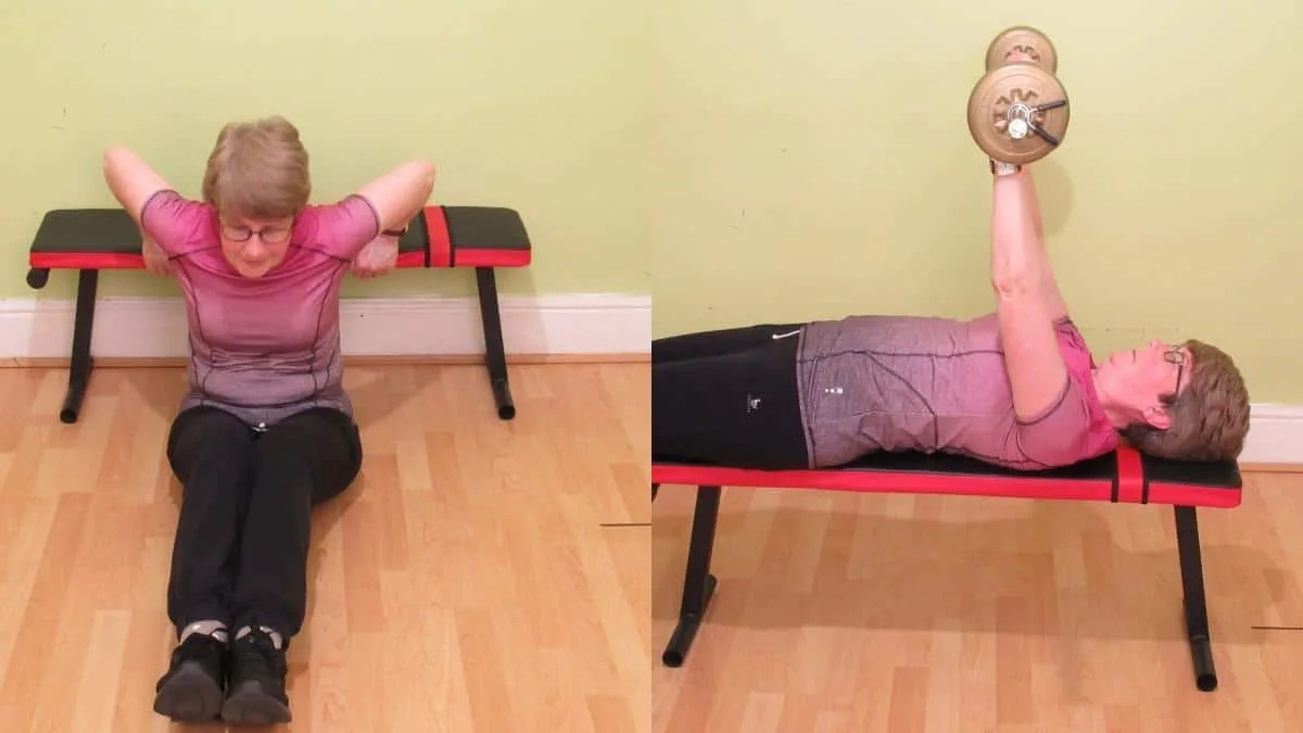 A lady doing a specific chest and tricep workout for women to build lean muscle