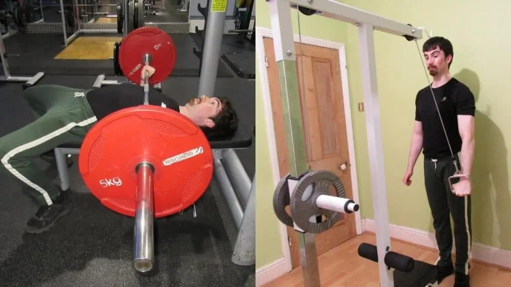 A man demonstrating a good chest and triceps workout for beginners