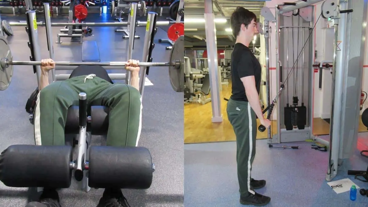 A man doing a chest and triceps workout for cutting