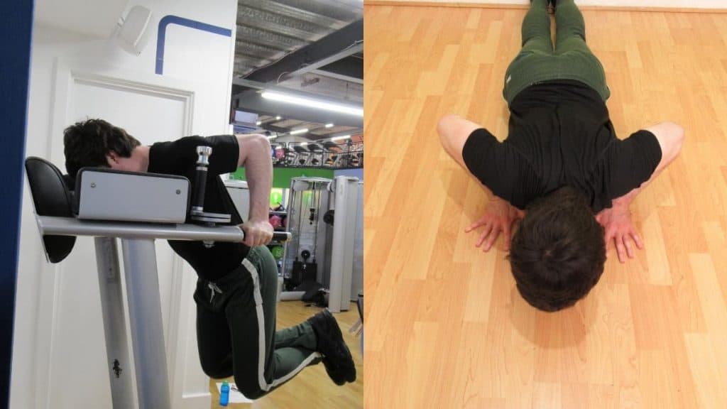 A man performing a chest and tris superset