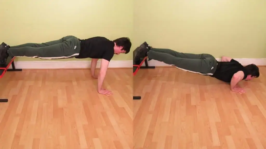 A man performing decline push ups