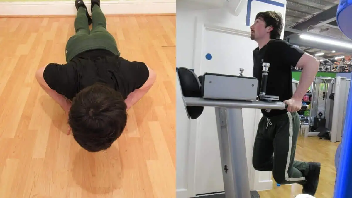 A man doing a diamond pushups vs dips comparison to see which is better for the triceps